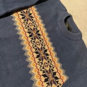Vintage 90s Holiday Winter Abercrombie & Fitch Blue and Beige Crewneck Sweater